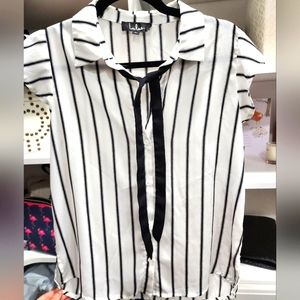 Lulus Burke Black Striped Tie Necklace Top